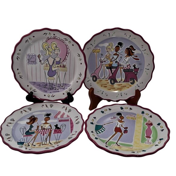 4 Mary Kay Girlfriends Plates 8" salad lunch dessert scalloped edges New boxed - Picture 1 of 9